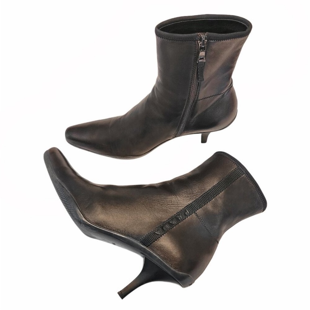 Prada Kitten Heel Leather Ankle Boots